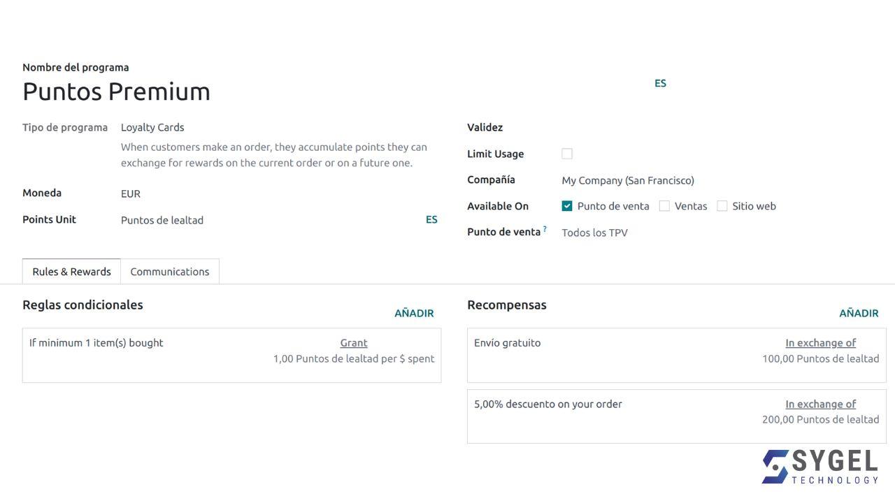 Características Generales de Un programa de Lealtad en Odoo