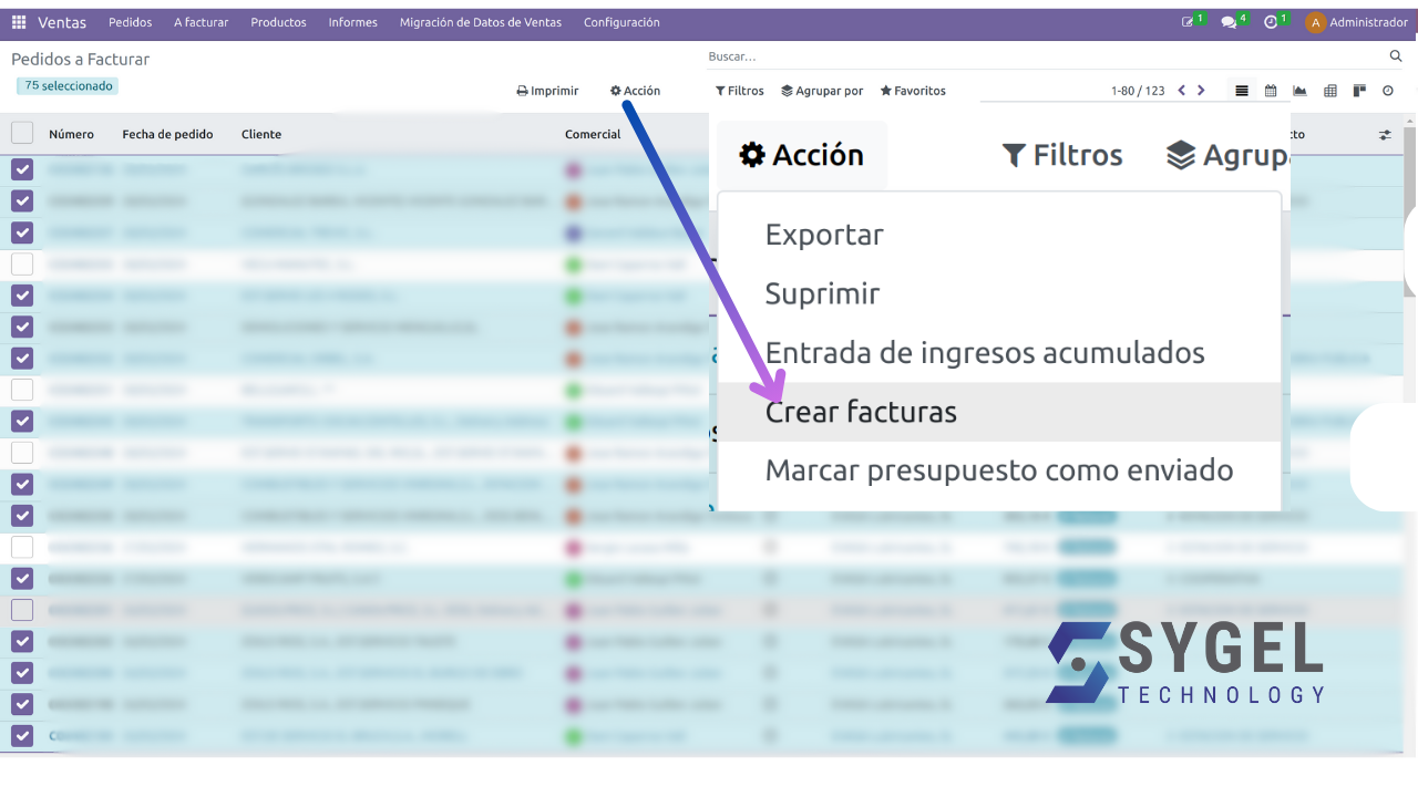 Crear facturas con criterios de agrupación establecidos