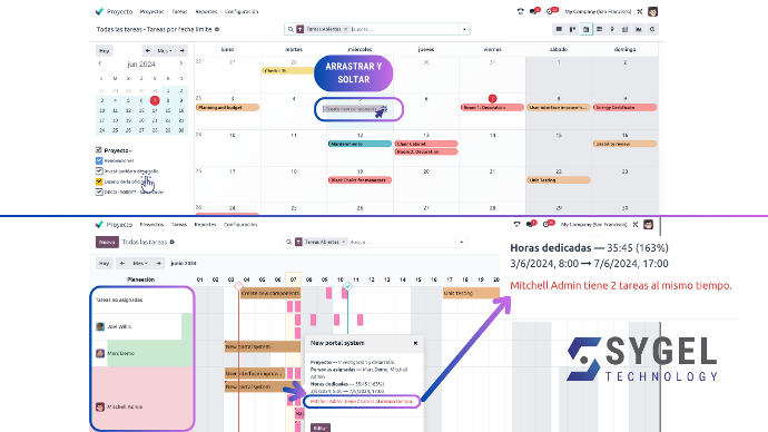 Ajustes de organización de proyectos en planning